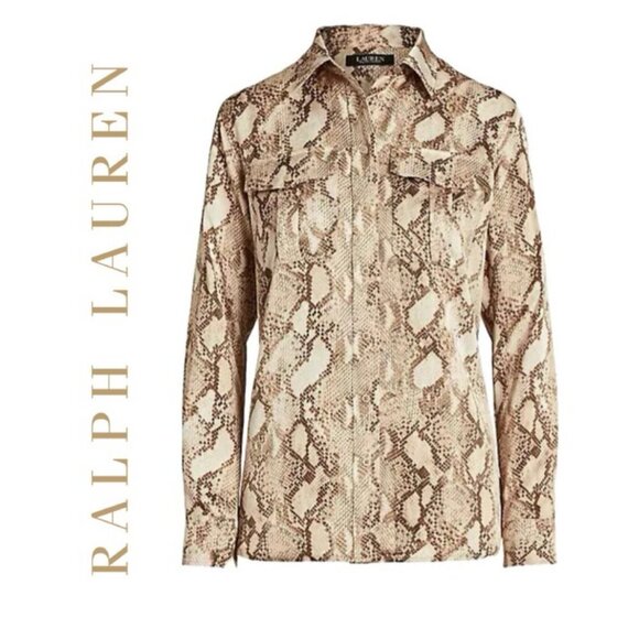 LAUREN RALPH LAUREN BLOUSE SZ S SNAKESKIN PRINT CHARMEUSE VERSATIL SOPHISTICATED - Picture 2 of 16